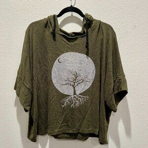 Slouchy hooded olive boho shirt Womens Size M/L - oversized fit